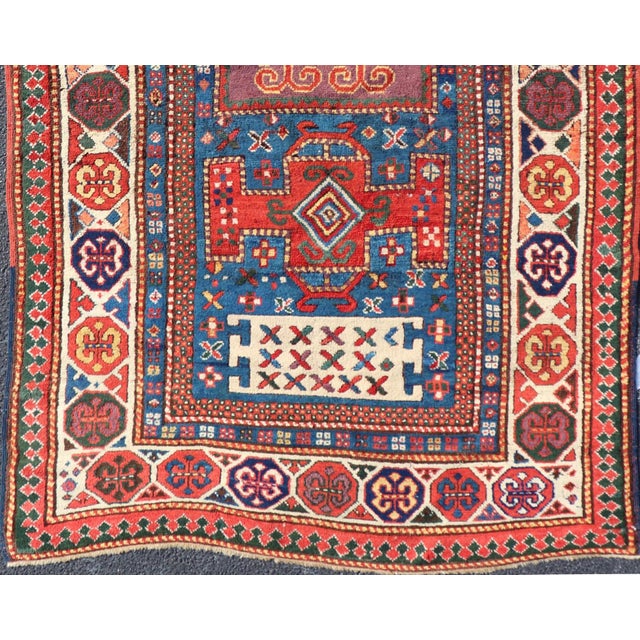 Textile Antique Caucasian Kazak Rug With Geometrics Medallions 4'4" X7'0" For Sale - Image 7 of 14