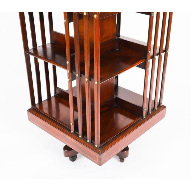 Antique 20th Century Edwardian Flame Mahogany & Inlaid Revolving Bookcase, 1890s For Sale - Image 6 of 11