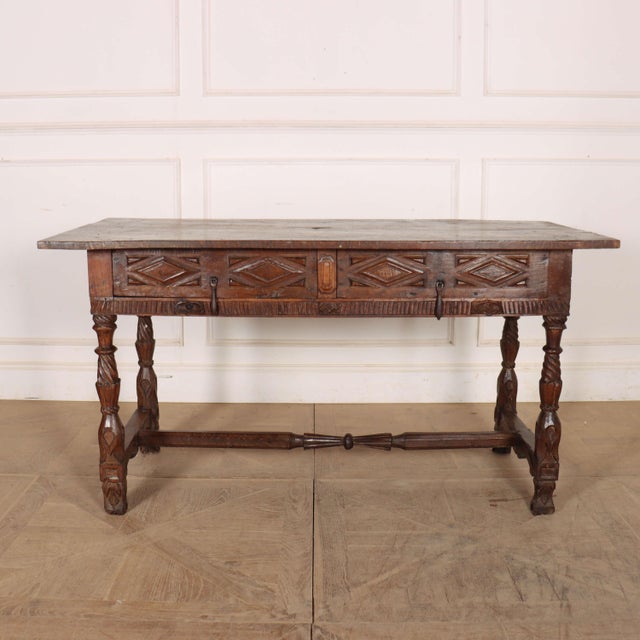 Portuguese Desk in Carved Chestnut For Sale - Image 4 of 18
