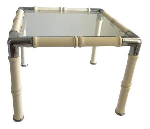 1970s Hollywood Regency Bamboo Styled Turned Wood & Chrome Corner Side Table