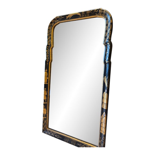 Vintage Lacquer Chinoiserie Mirror - 37”h X 20” W For Sale