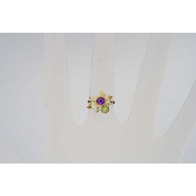 Metal Thistle Ring With Amethyst in 14k Gold For Sale - Image 7 of 7