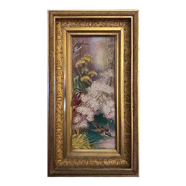 19th Century French Hand Painted Framed Porcelain Tile For Sale