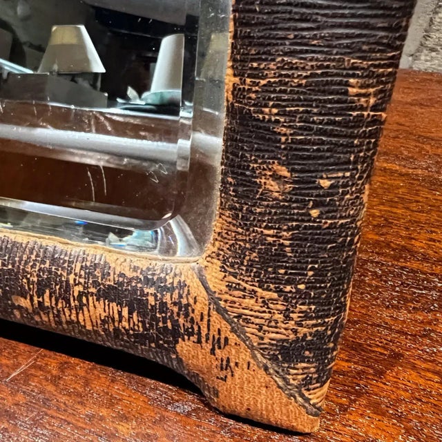 1940s Art Deco Leather Wrapped Table Mirror For Sale In San Diego - Image 6 of 13