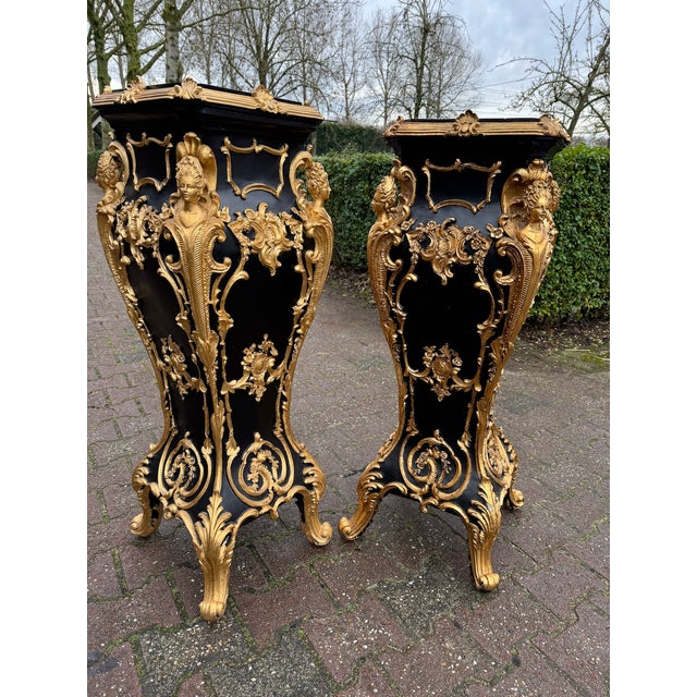 Plastic Late 20thC Italian Baroque Black Gold Pedestals – Pair For Sale - Image 7 of 14