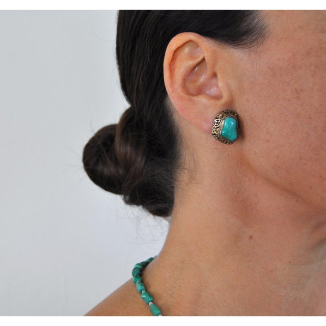 Turquoise and Sterling Silver Ear Clips by Erik Poul Fenster, Denmark, 1960s, Set of 2 For Sale - Image 4 of 9