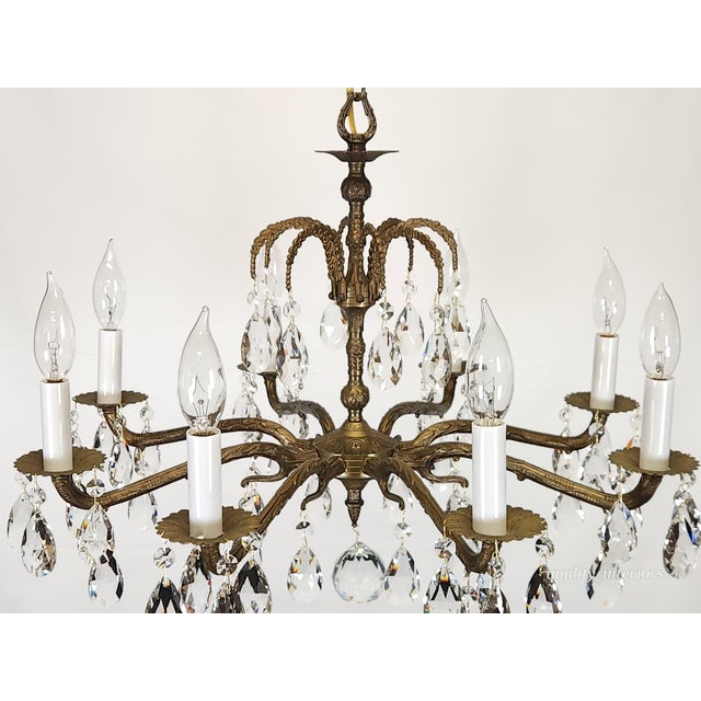 Antique 8 Arm Dark Patina Opulent Brass Cut Lead Glass Crystal Chandelier For Sale - Image 15 of 15