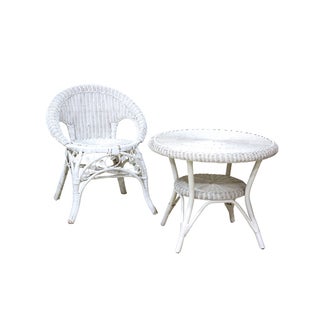 White Wicker Dining Set For Sale