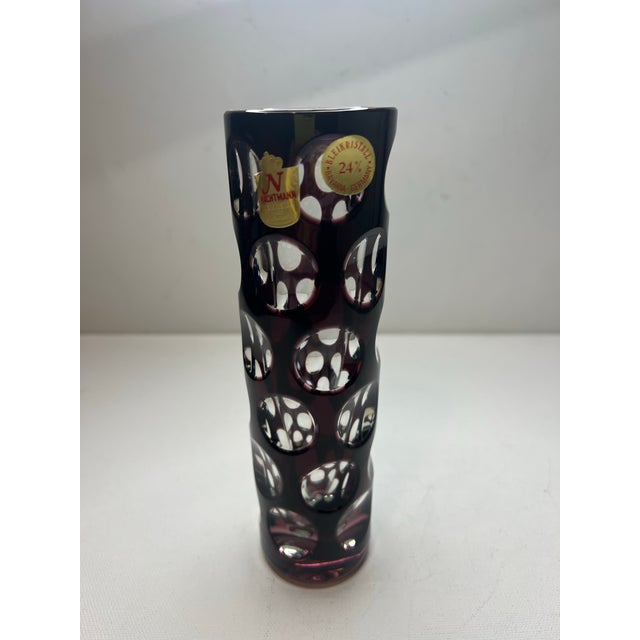 Vintage Nachtmann Bleikristall Amethyst Cut to Clear Glass Vase Bamberg West Germany For Sale - Image 4 of 10