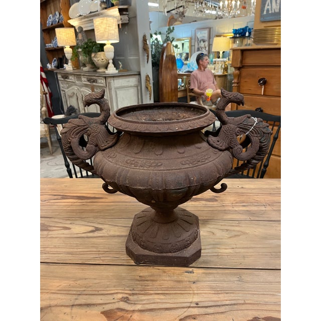 Early 20th Century Early 20th Century Cast Iron Urn With Dragon Handles For Sale - Image 5 of 7
