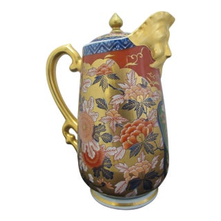 Lavish Kisen Kiln Japanese Imari Arita Ware Porcelain Gold Face Spout Pitcher For Sale