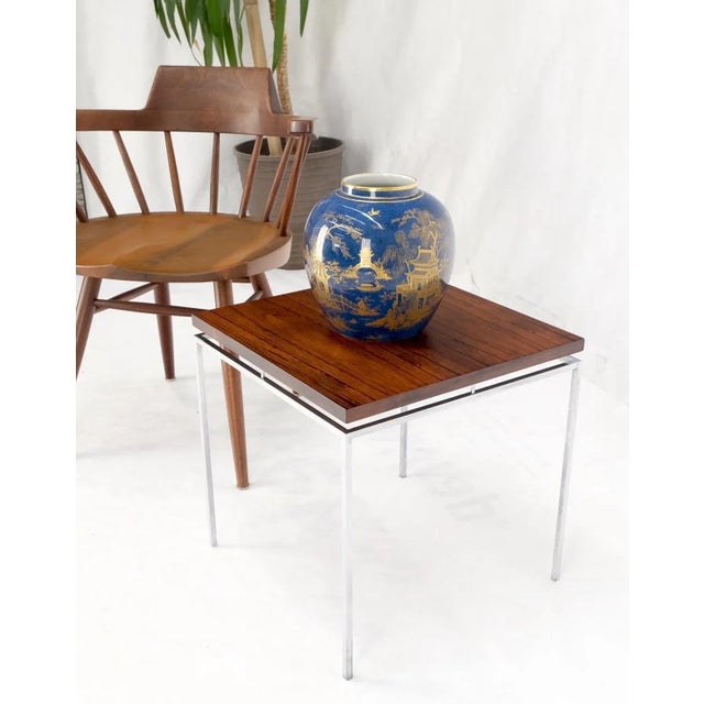 Knoll style floating rosewood top chrome stainless base square side end coffee table mint!