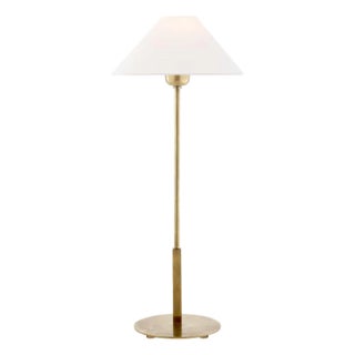 J. Randall Powers by Visual Comfort Signature Hackney Table Lamp in Hand-Rubbed Antique Brass with Linen Shade For Sale