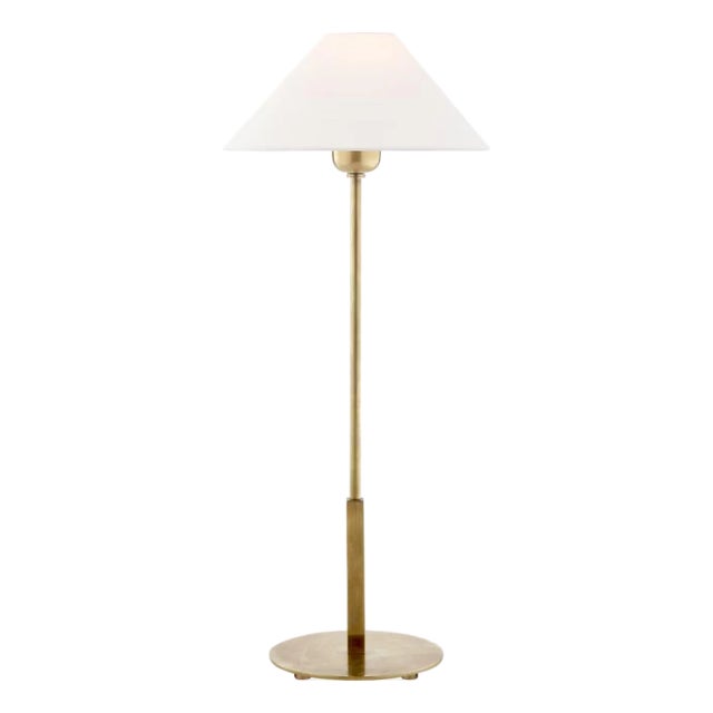 J. Randall Powers by Visual Comfort Signature Hackney Table Lamp in Hand-Rubbed Antique Brass with Linen Shade For Sale