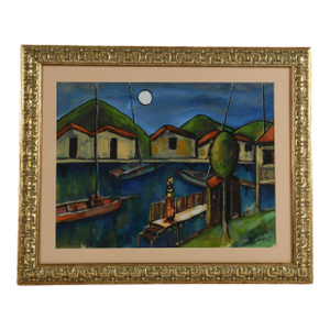 Late 20th Century Framed Signed José María Mijares "Waiting Under the Moon" Mix Media