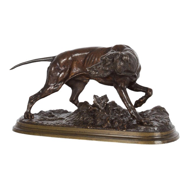 French Antique Bronze Sculpture of Pointer Dog by Pierre-Jules Mêne Circa 1880 For Sale