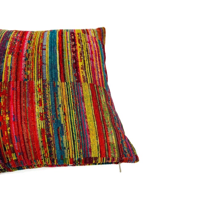 Kravet Kravet Design 33879-512 Lumbar Pillow Cover - 14" X 20" Multi Color Chenille Stripe Cushion Case - Fuchsia, Teal, Citron, and Red For Sale - Image 4 of 5