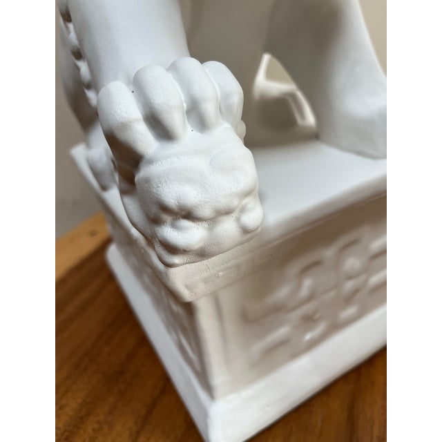 Chinoiserie 17” Tall Matt White Finish Ceramic Food Dog Pair For Sale In San Diego - Image 6 of 10