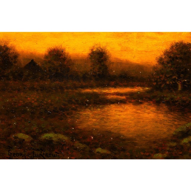 American Antique Oil Painting of Evening Landscape by George W. Drew For Sale - Image 17 of 18