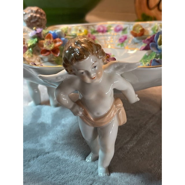 1900 - 1909 Dresden Antique Centerpiece Bowl With 3 Cherubs & Putti Flowers Signed Carl Thieme For Sale - Image 13 of 14
