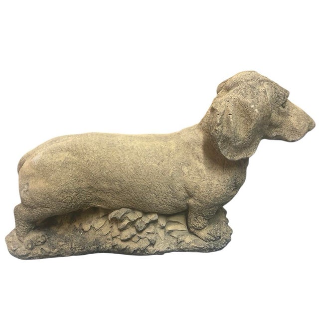 Traditional Vintage Lifesize Cast Stone Dachshund Garden Statue For Sale - Image 3 of 9