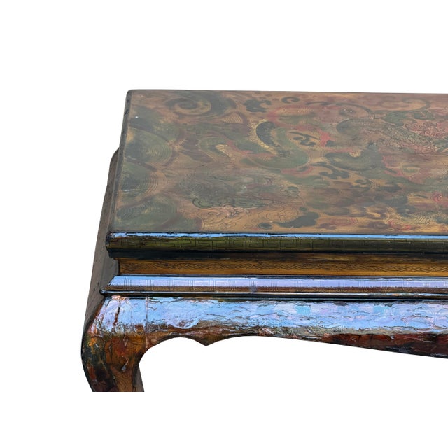 Chinese Tibetan Yellow Brown Dragon Head Lacquer Low Coffee Table For Sale - Image 16 of 18