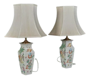 Asian Table Lamps, Set of 2