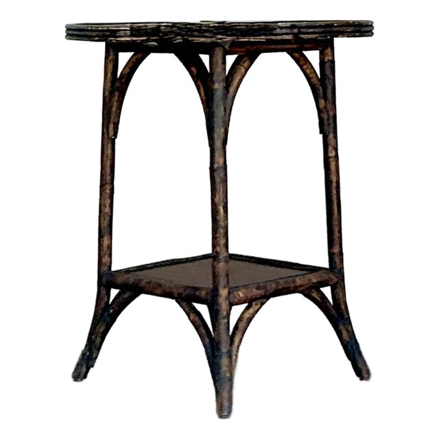 Vintage Boho Burnt Bamboo Side Table For Sale