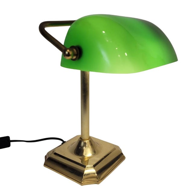 Table Lamp / Banker's Lamp, Gilded Brass and Glass, Vintage, 1970s – Spain An exceptional table lamp, known as a "banker's...