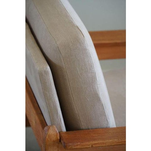 Set of Danish Modern Lounge Chairs in Oak & Linen by Henning Kjærnulf, 1960s For Sale - Image 16 of 18