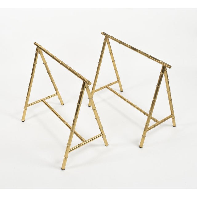 Mid-Century Brass Faux Bamboo Desk Bases from Maison Jansen, France, 1970s For Sale - Image 15 of 18
