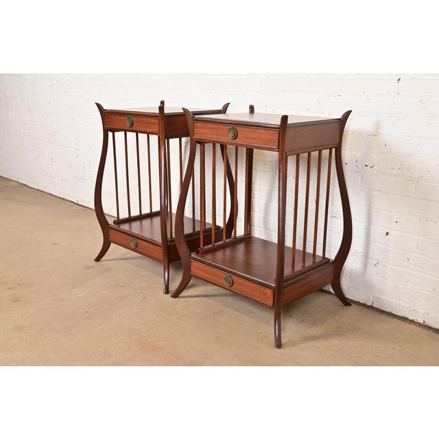 Maslow Freen French Regency Louis XVI Carved Mahogany Nightstands, Newly Refinished For Sale - Image 14 of 14