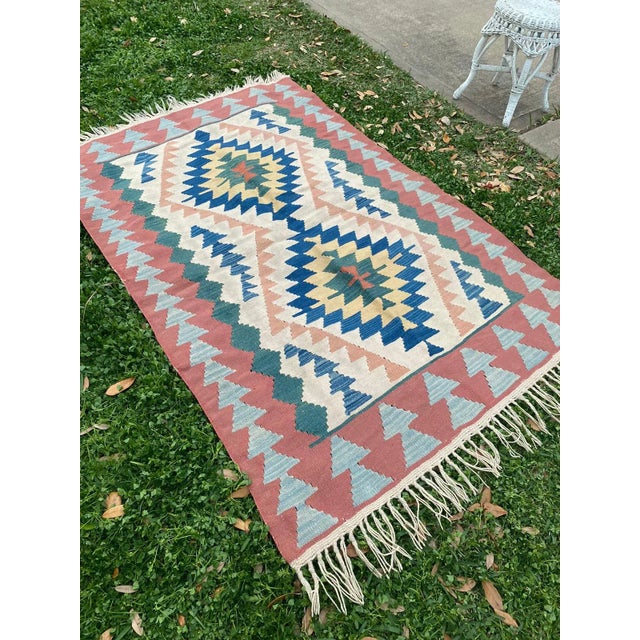 Tribal Turkish Vintage Geometric Pattern Kilim Rug For Sale - Image 3 of 9