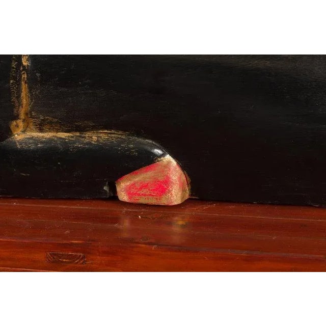 Vintage Northern Thai Double Ram Painted Sculpture with Gilt & Jewelry Motifs For Sale - Image 9 of 13