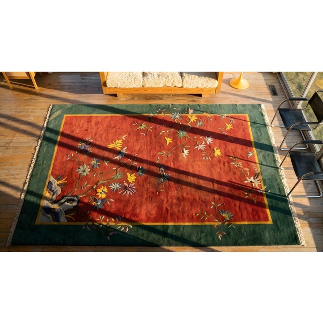 Red Antique Chinese Art Deco Rug 9' 2" x 11' 8" For Sale - Image 8 of 8