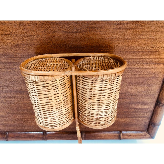 Wood Vintage French Wicker Double Wine Bottle Holder For Sale - Image 7 of 11