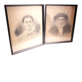19th Century Portrait Black and White Photographs of a Man and Woman, Framed - a Pair For Sale