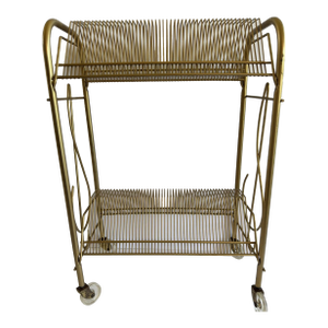 Vintage MCM Gold Metal Two Tier Record Rack Holder
