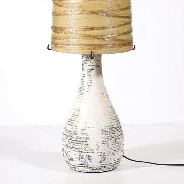 Mid-Century White Glazed Ceramic Table Lamp With Monumental Spun Resin Shade For Sale - Image 11 of 16