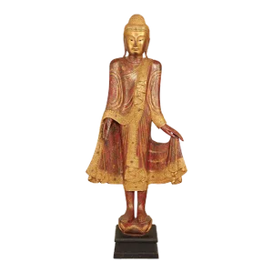 Mid 20th Century Burmese Mandalay Gilded Red Lacquer Tall Standing Buddha