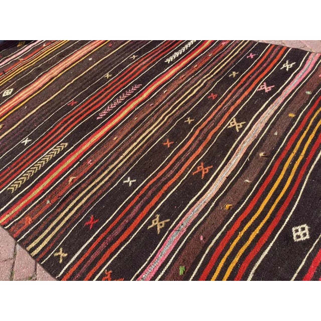 Red Tribal Striped Turkish Kilim Rug - 75" X 116" For Sale - Image 8 of 11