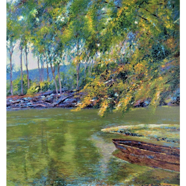 Impressionist Anton Sipos, "Landscape with Pond" Large original color serigraph, Circa 1980 For Sale - Image 3 of 7