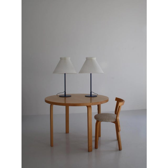 Set of vintage table lamps in blue lacquered metal designed in the late 1970s by Flemming Agger for Le Klint, Denmark....