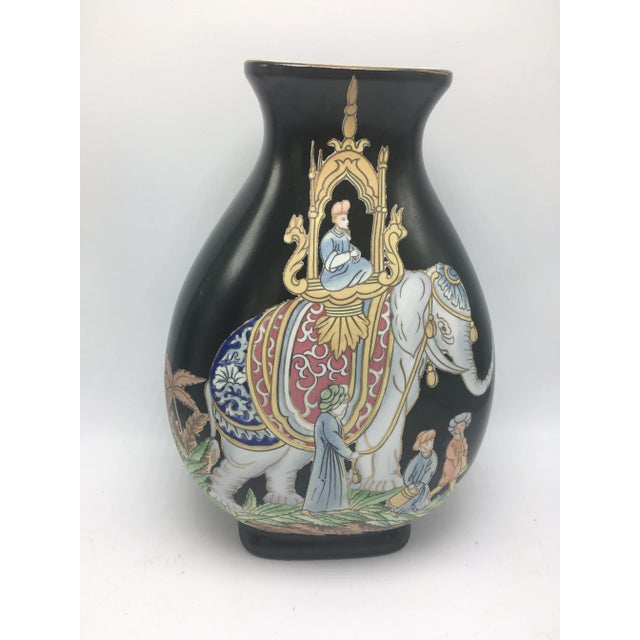 Black Chinoiserie Vintage Elephant Vase For Sale - Image 8 of 9