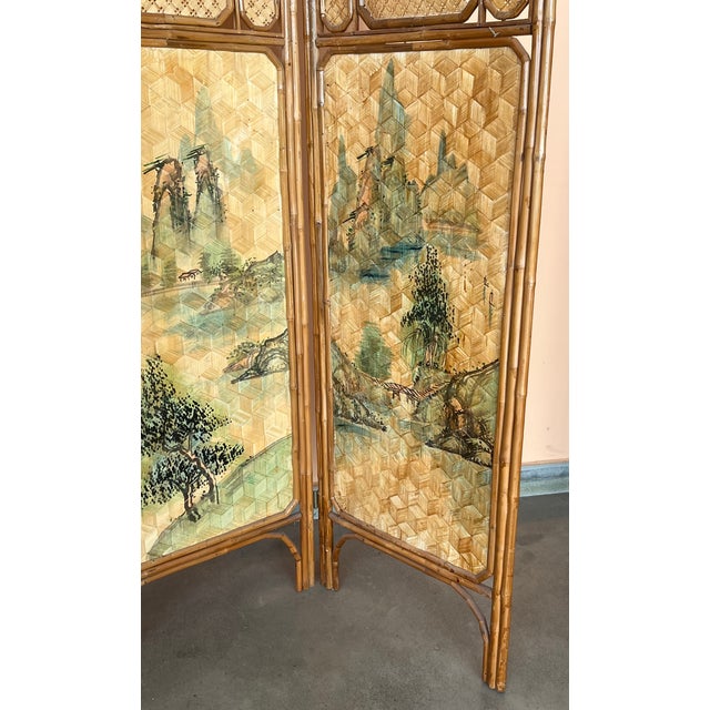 Brown Sculptural Three-Panel Folding Screen Room Divider in Rattan and Wicker, 1960s For Sale - Image 8 of 8