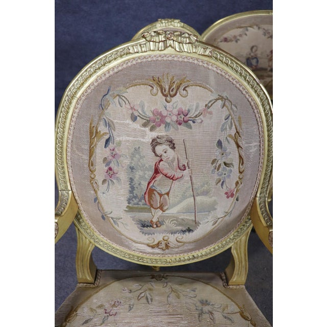 Late 19th Century French Louis XVI Giltwood Five Piece Salon Parlor Set With Aubusson C. 1890s For Sale - Image 5 of 17