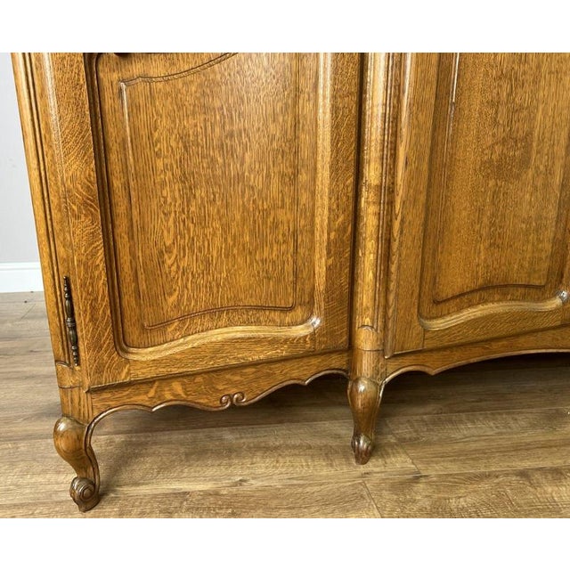 Vintage French Louis XVI Five Door Oak Carved Armoire For Sale - Image 9 of 14