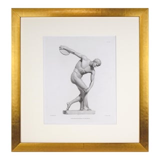 19th Century Neoclassical Antique English Engraving of Greco Roman Marble Statue Discobolus For Sale