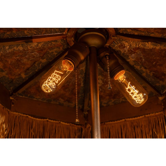 Antique Bronze Floor Lamp With Fringed Shade For Sale - Image 11 of 11