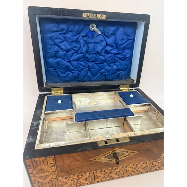 Antique Marquetry Inlaid Wooden Jewelry Box For Sale - Image 14 of 16